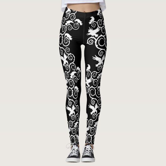 Gotische witte raven en doornen leggings (Voorkant)
