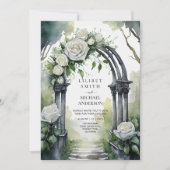 Gotische witte rozen bruiloft kaart (Voorkant)