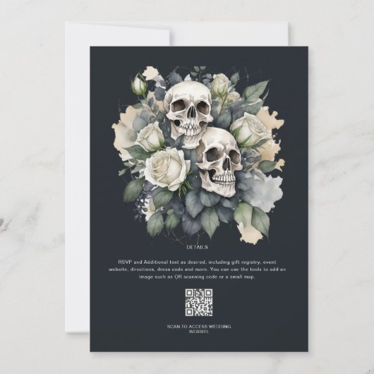 Gotische witte rozen bruiloft kaart (Achterkant)