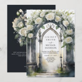 Gotische witte rozen bruiloft kaart (Voorkant / Achterkant)