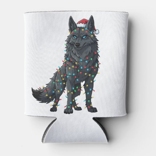 Gotische Wolf Kerstman Hoed Kerstverlichting Donk Blikjeskoeler (Voorkant)
