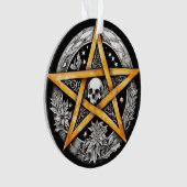 Gotische Yule Tree Pentacle & Skull Zwart & Wit Ornament (voorkant)