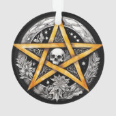 Gotische Yule Tree Pentacle & Skull Zwart & Wit Ornament (achterkant)