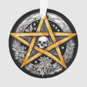 Gotische Yule Tree Pentacle & Skull Zwart & Wit Ornament (voorkant)
