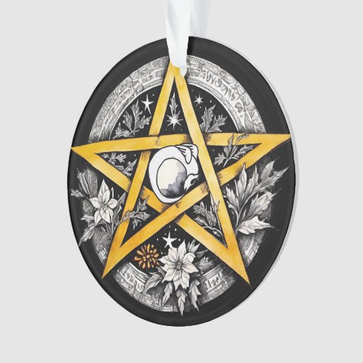Gotische Yule Tree Pentacle Zwart & Wit Ornament (voorkant)