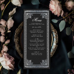 gotische zilveren Victoriaans bruiloft Menu<br><div class="desc">Elegant en modern trouwontwerp geïnspireerd op een gotische Victoriaans kunststijl. Design is geen echte folie. Overeenkomende items in onze winkel voor een compleet feestthema.</div>