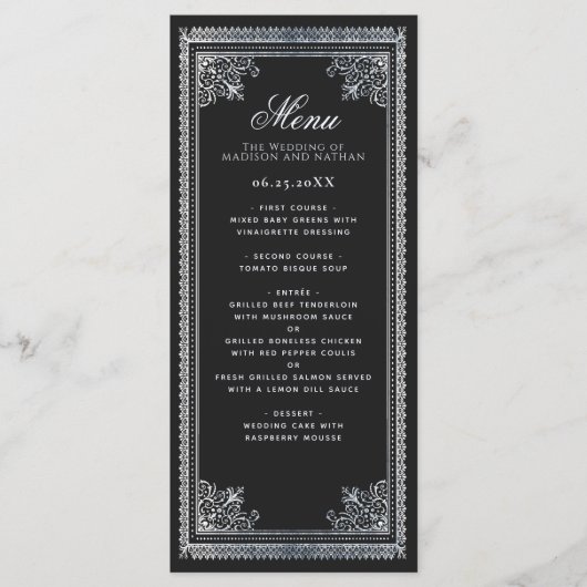  gotische zilveren Victoriaans bruiloft Menu (Voorkant)