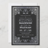  Gotische Zilveren Victoriaans Huwelijksuitnodigin Kaart (Voorkant)