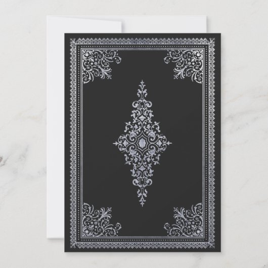  Gotische Zilveren Victoriaans Huwelijksuitnodigin Kaart (Achterkant)