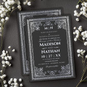  Gotische Zilveren Victoriaans Huwelijksuitnodigin Kaart