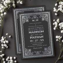 Gotische Zilveren Victoriaans Huwelijksuitnodigin