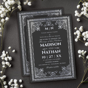  Gotische Zilveren Victoriaans Huwelijksuitnodigin Kaart