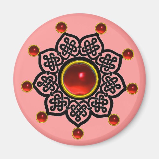 GOTISCHE ZON  Robijnrode edelsteen Magneet (Voorkant)