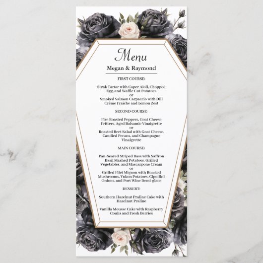 Gotische Zwart Bloemen Bruiloft Menu (Voorkant)