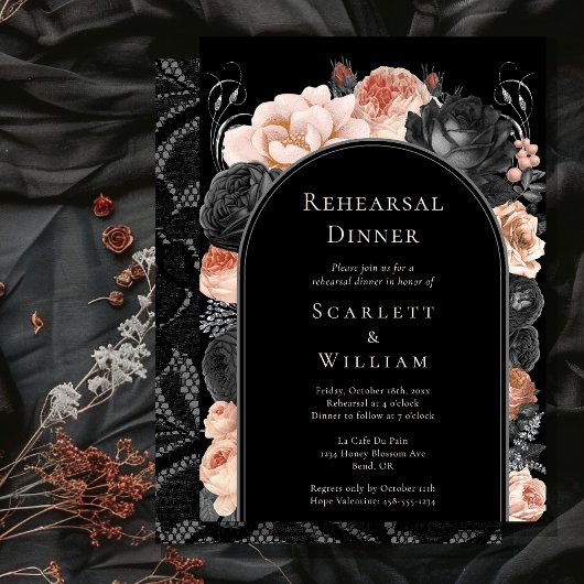 Gotische Zwart Blush Arch Huwelijksrepetitie Kaart