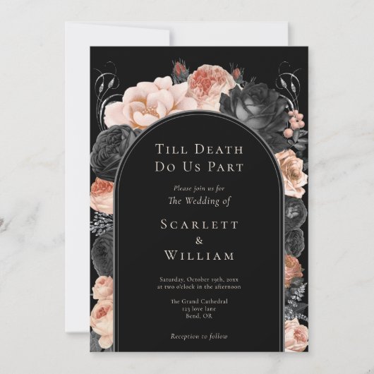 Gotische  Zwart Blush Arch Till Death Bruiloft Kaart (Voorkant)