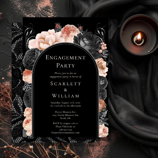 Gotische  Zwart Blush Arch Verlovingsfeest Kaart