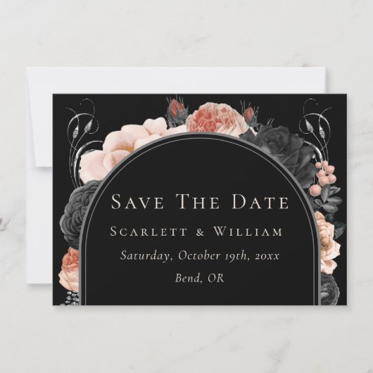 Gotische Zwart Blush Boog Bruiloft Save The Date (Voorkant)