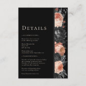 Gotische  Zwart Blush Bruiloft Details Informatiekaartje (Voorkant)