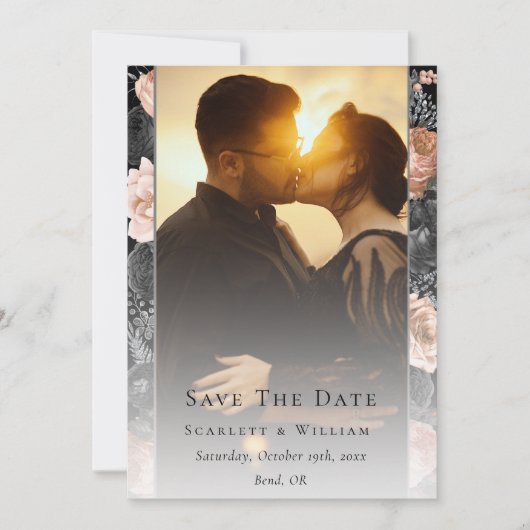 Gotische  zwart blush bruiloft foto save the date (Voorkant)