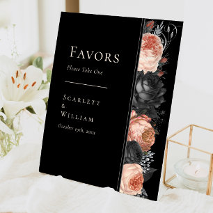 Gotische  Zwart Blush Bruiloft Gunsten Reclamebord Met Voetstuk