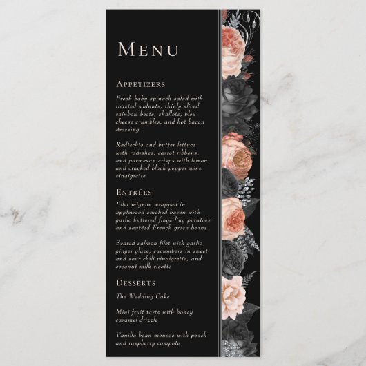 Gotische  Zwart Blush Bruiloft Menu (Voorkant)