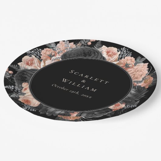 Gotische  Zwart Blush Bruiloft Papieren Bordje (Gekanteld)