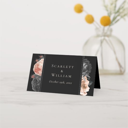 Gotische  Zwart Blush Bruiloft Plaats Kaart Plaatskaartje (Achterkant)