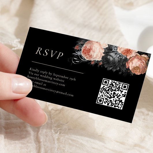 Gotische  Zwart Blush Bruiloft QR Code RSVP Informatiekaartje
