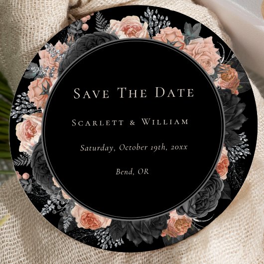 Gotische  Zwart Blush Bruiloft Ronde Save The Date