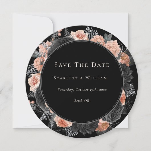 Gotische  Zwart Blush Bruiloft Ronde Save The Date (Voorkant)