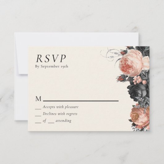 Gotische  Zwart Blush Bruiloft RSVP (Voorkant)