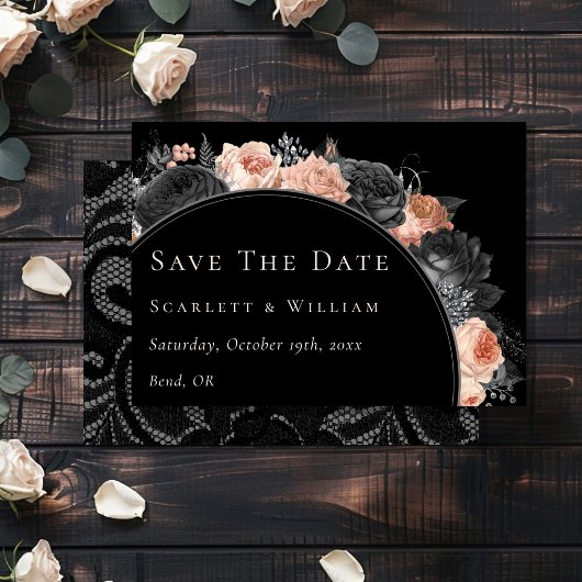 Gotische Zwart Blush Bruiloft Save The Date