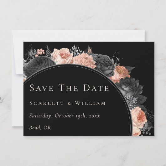 Gotische Zwart Blush Bruiloft Save The Date (Voorkant)
