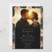 Gotische  Zwart Blush Classic Foto Bruiloft Kaart (Voorkant)