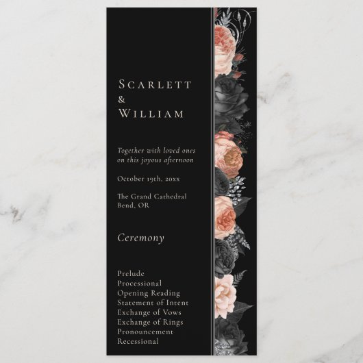 Gotische Zwart Blush Eenvoudige Bruiloft Programmakaart (Voorkant)