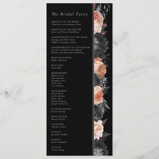 Gotische Zwart Blush Eenvoudige Bruiloft Programmakaart (Achterkant)