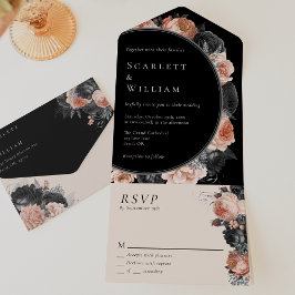 Gotische  Zwart Blush Eenvoudige RSVP Bruiloft All In One Uitnodiging