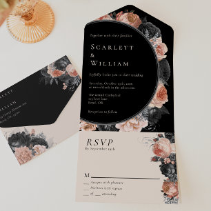 Gotische  Zwart Blush Eenvoudige RSVP Bruiloft All In One Uitnodiging