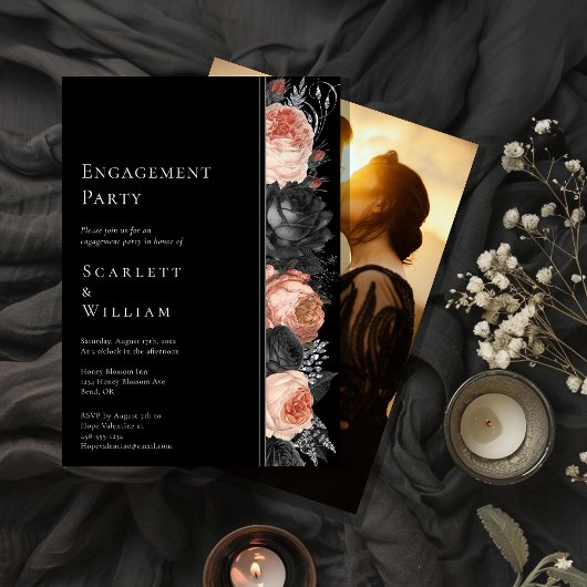 Gotische  Zwart Blush Foto Verlovingsfeest Kaart