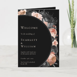 Gotische Zwart Blush Gevouwen Bruiloft Programma