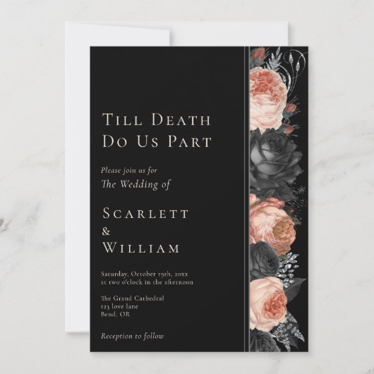 Gotische  Zwart Blush Till Death Bruiloft Kaart (Voorkant)