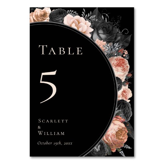 Gotische  Zwart Blush Trouwtafel Nummer Kaart (Achterkant)