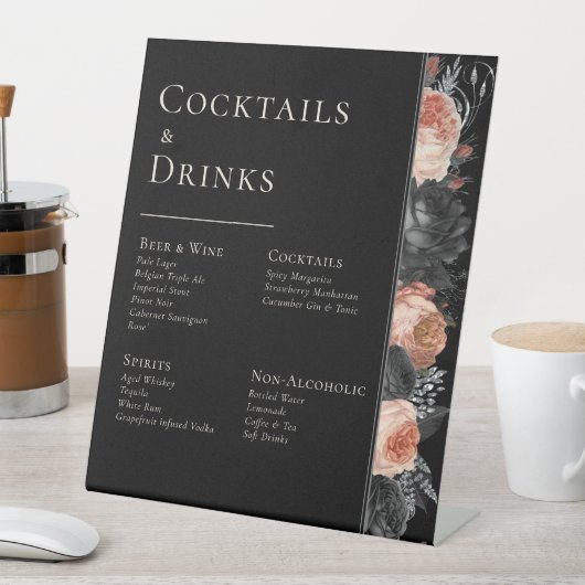 Gotische  Zwart Blush Wedding Bar Drinken Reclamebord Met Voetstuk (Insitu)