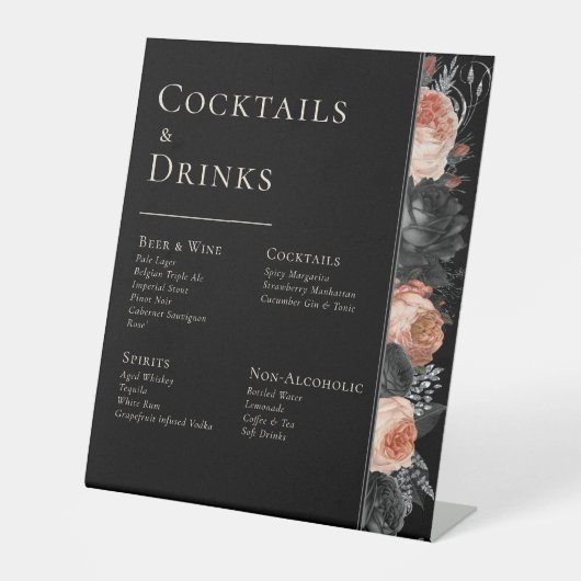 Gotische  Zwart Blush Wedding Bar Drinken Reclamebord Met Voetstuk (Voorkant)