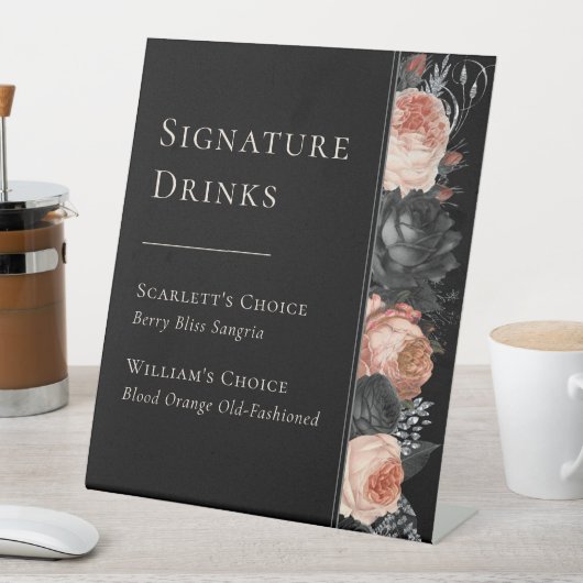 Gotische Zwart Bruiloft Signature Drinken Reclamebord Met Voetstuk (Insitu)