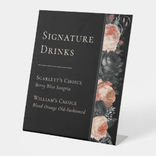 Gotische Zwart Bruiloft Signature Drinken Reclamebord Met Voetstuk
