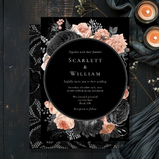Gotische  Zwart Donker Blush Bruiloft Kaart