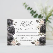 Gotische  Zwart Donker Rozen Bruiloft RSVP (Staand voorkant)