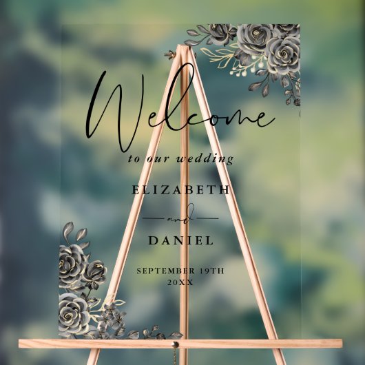 Gotische zwart en goud bloemenbruiloft welkom acryl bord (Neutraal)